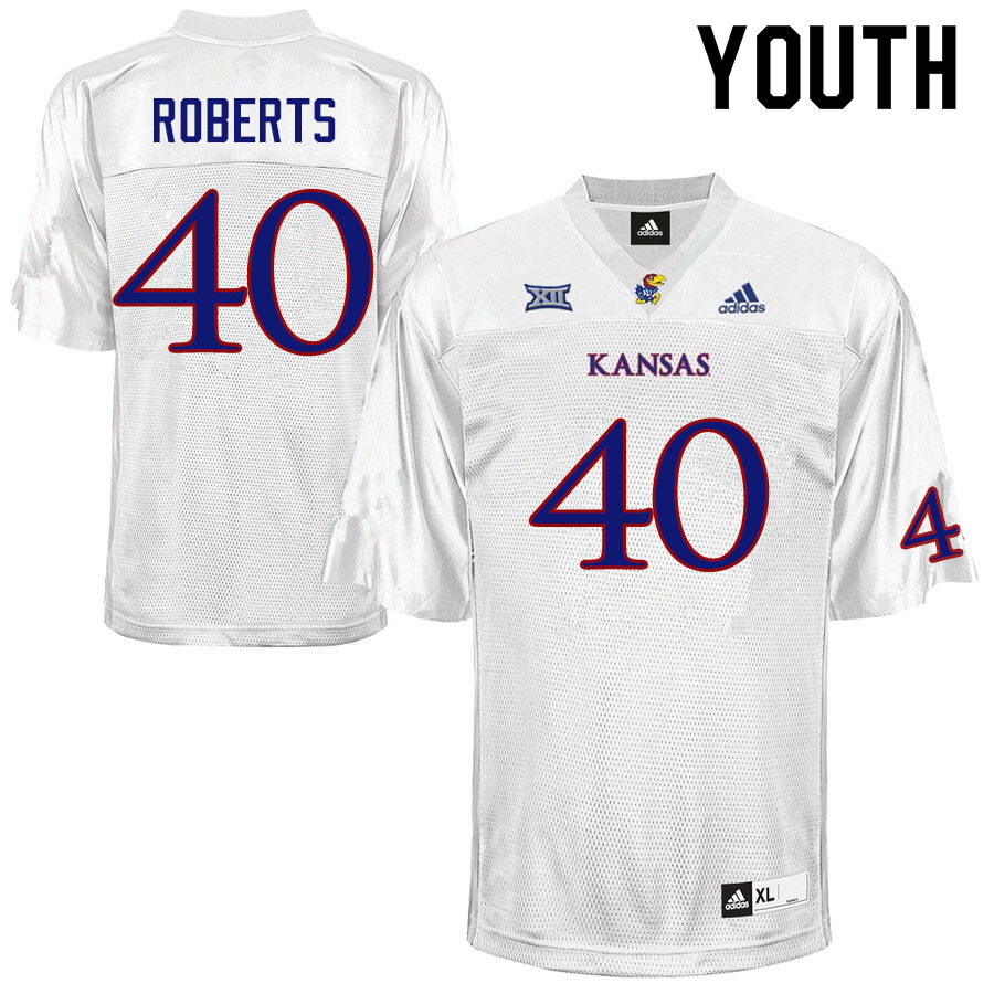 Youth #40 Eric Roberts Kansas Jayhawks College Football Jerseys Sale-White